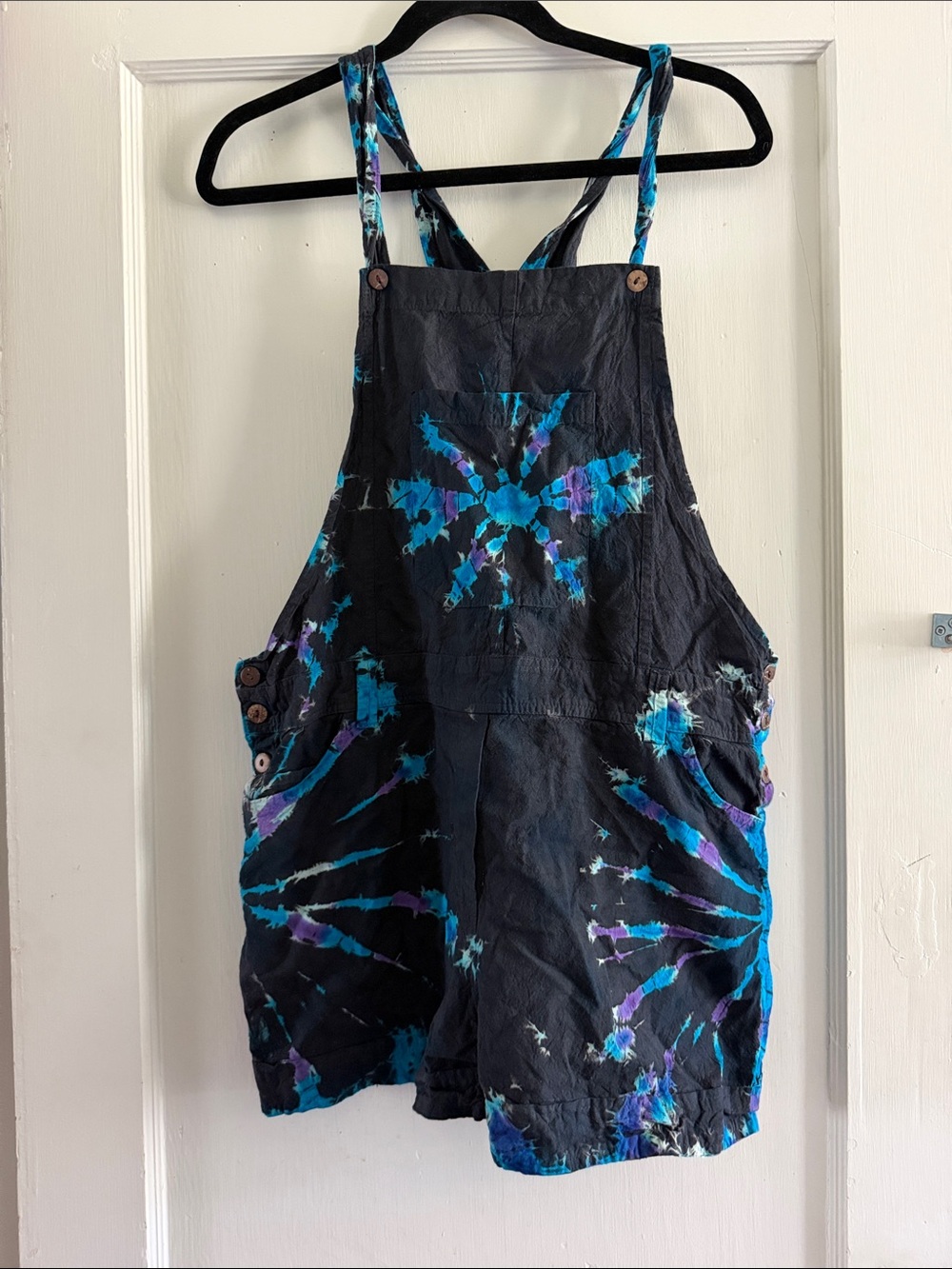 Tie-Dye Black Short Overalls Romper
